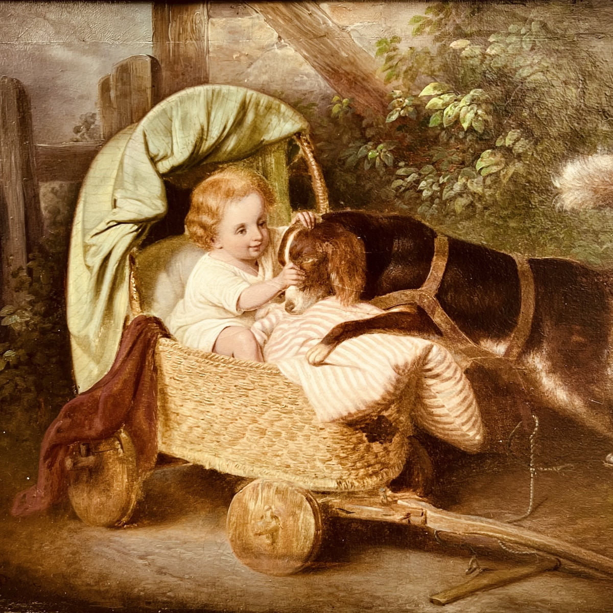 Cherub And His Dog Signed Eduard Wuger (austrian)-photo-3