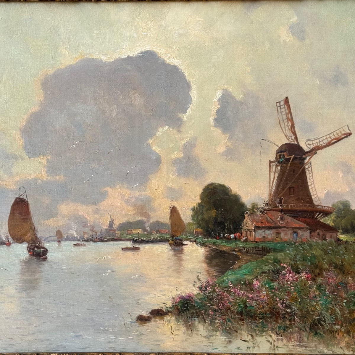 The Banks Of The Meuse At Dordrecht Signed Iwill (1850-1923)   -photo-2