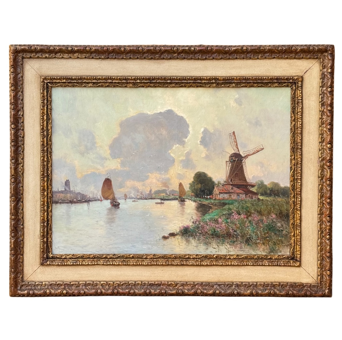 Les Bords De La Meuse à Dordrecht Signé Iwill (1850-1923)   