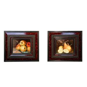 Pair Of Still Lifes With Fruits Signed 