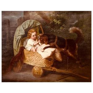 Cherub And His Dog Signed Eduard Wuger (austrian)