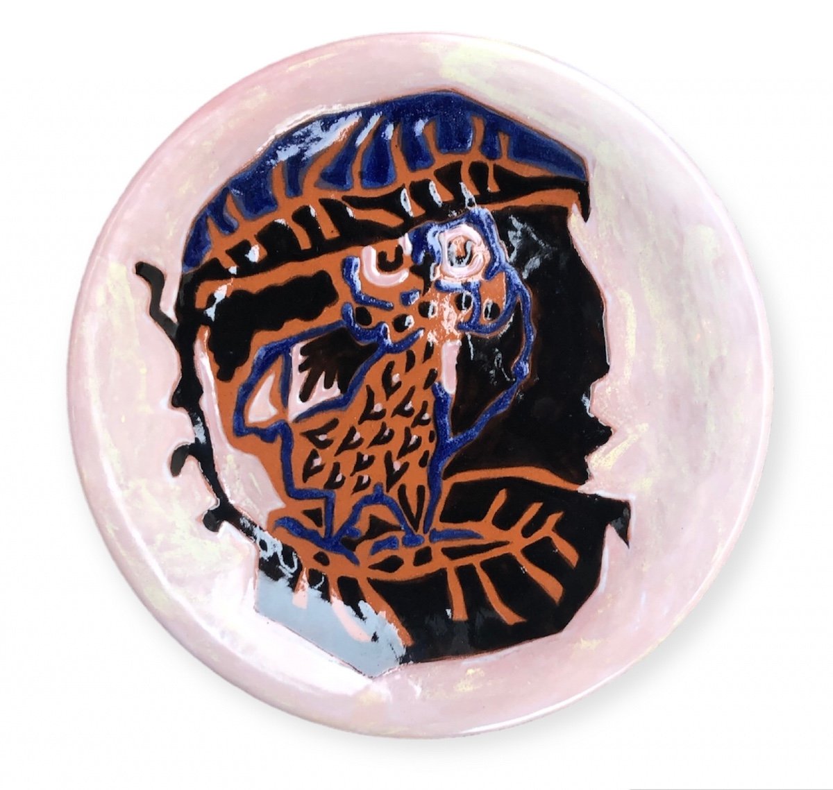 Plate With Stylized Owl Motif On Foliage 