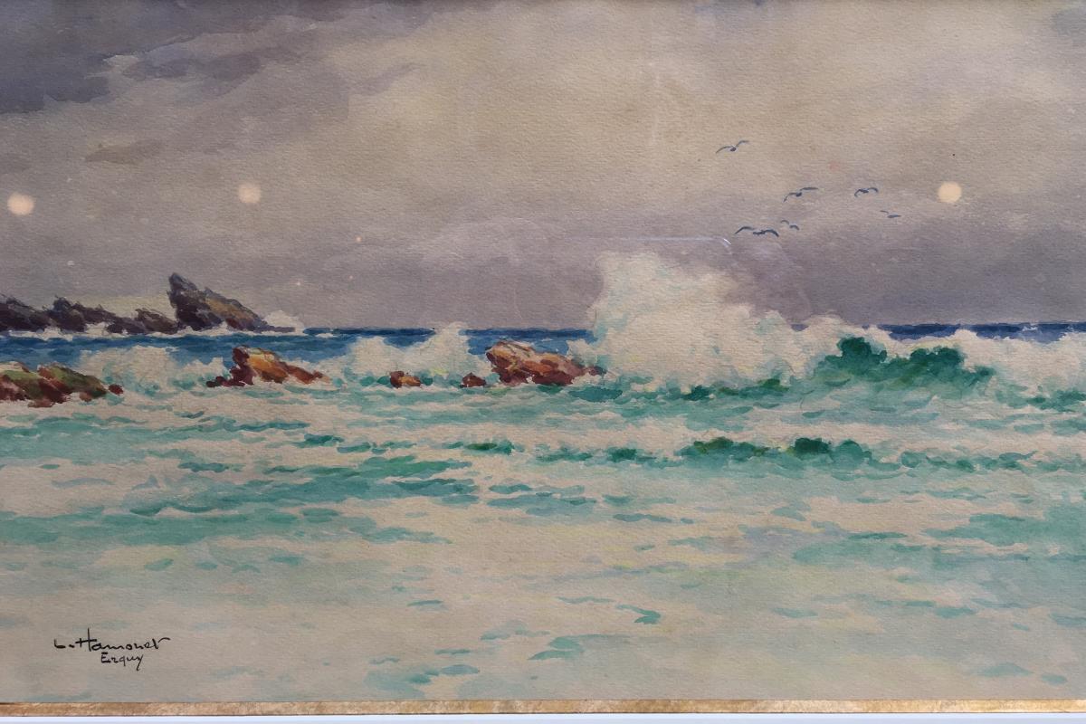 marine bretagne Vue De Erquy Par Léon Hamonet 