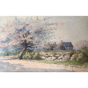 2 Aquarelles Vues de Bretagne Par François Renouard, Plérin, Saint-Brieuc , Bréhat 