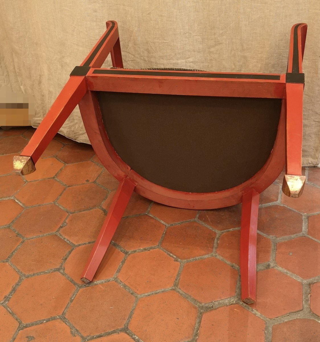 Paire De Fauteuils Art Déco 1920 En Bois Laqué Rouge Et Noir-photo-2