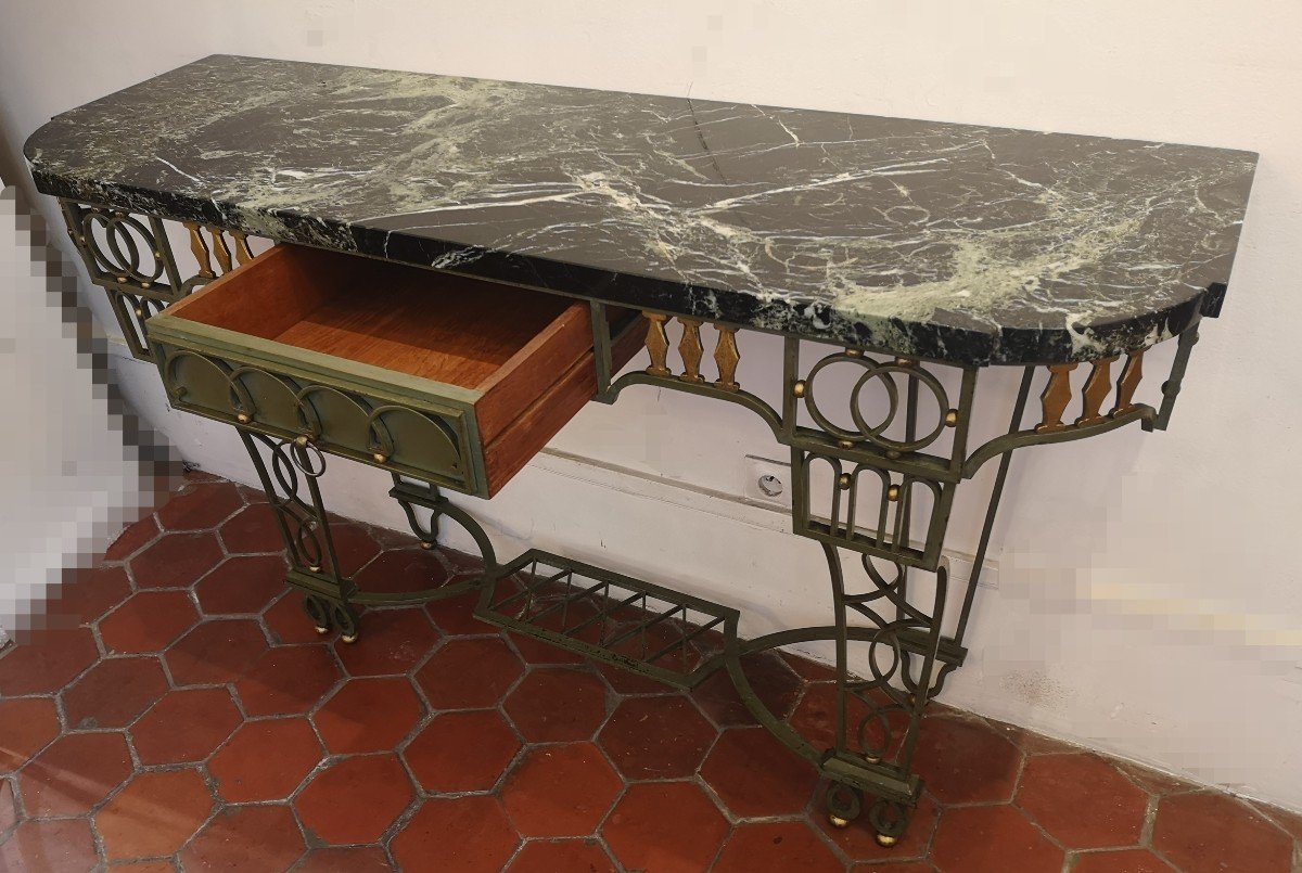 1940 Wrought Iron Console Lacquered Green-photo-2