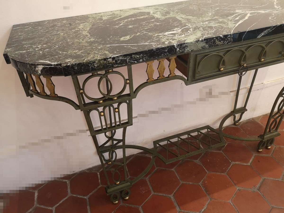 1940 Wrought Iron Console Lacquered Green-photo-3