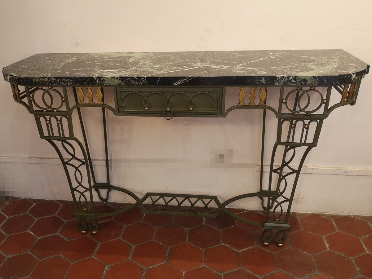 1940 Wrought Iron Console Lacquered Green-photo-4