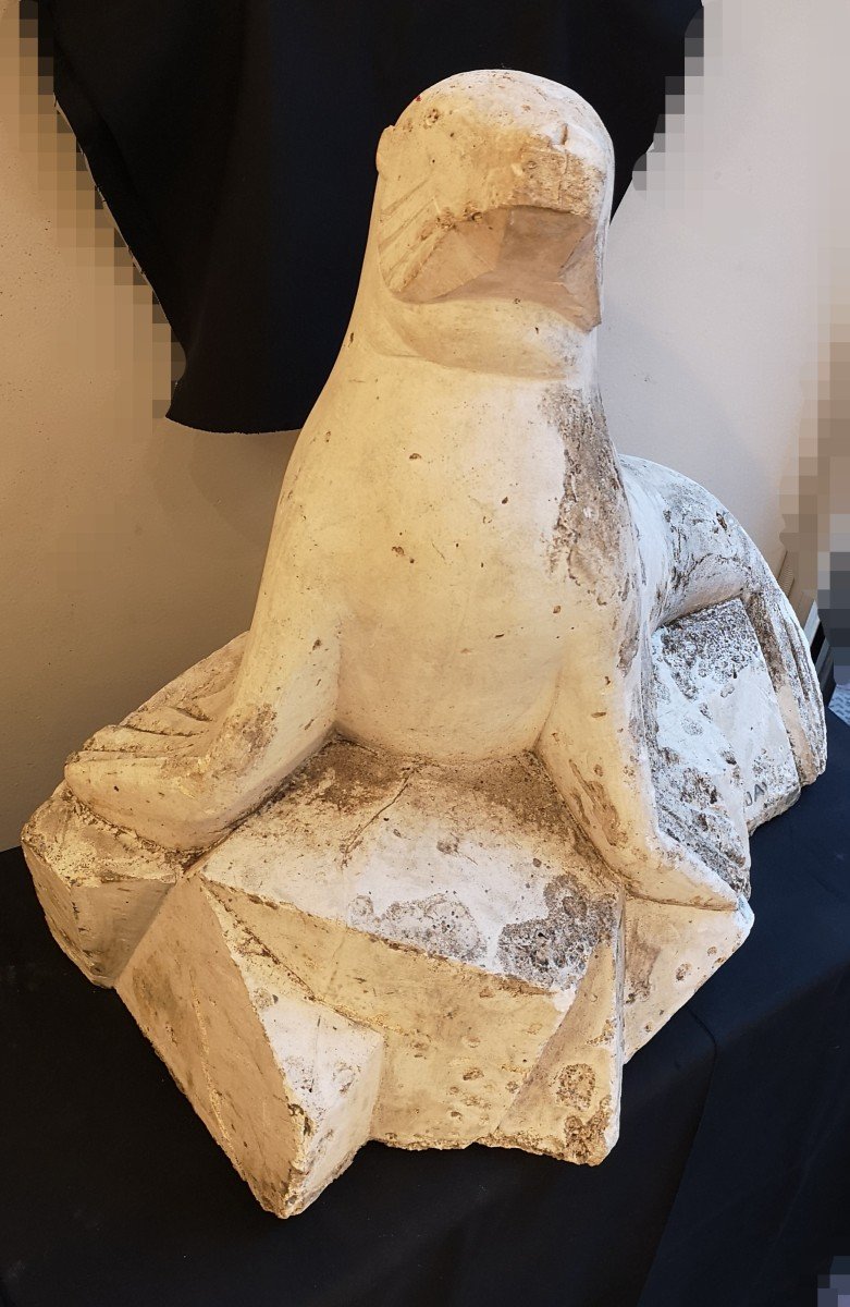 Art Deco 1930, Plaster Sculpture, Cubist Sea Lion-photo-4