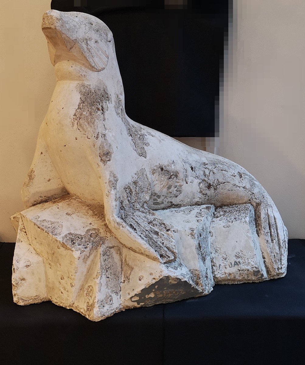 Art Deco 1930, Plaster Sculpture, Cubist Sea Lion-photo-2