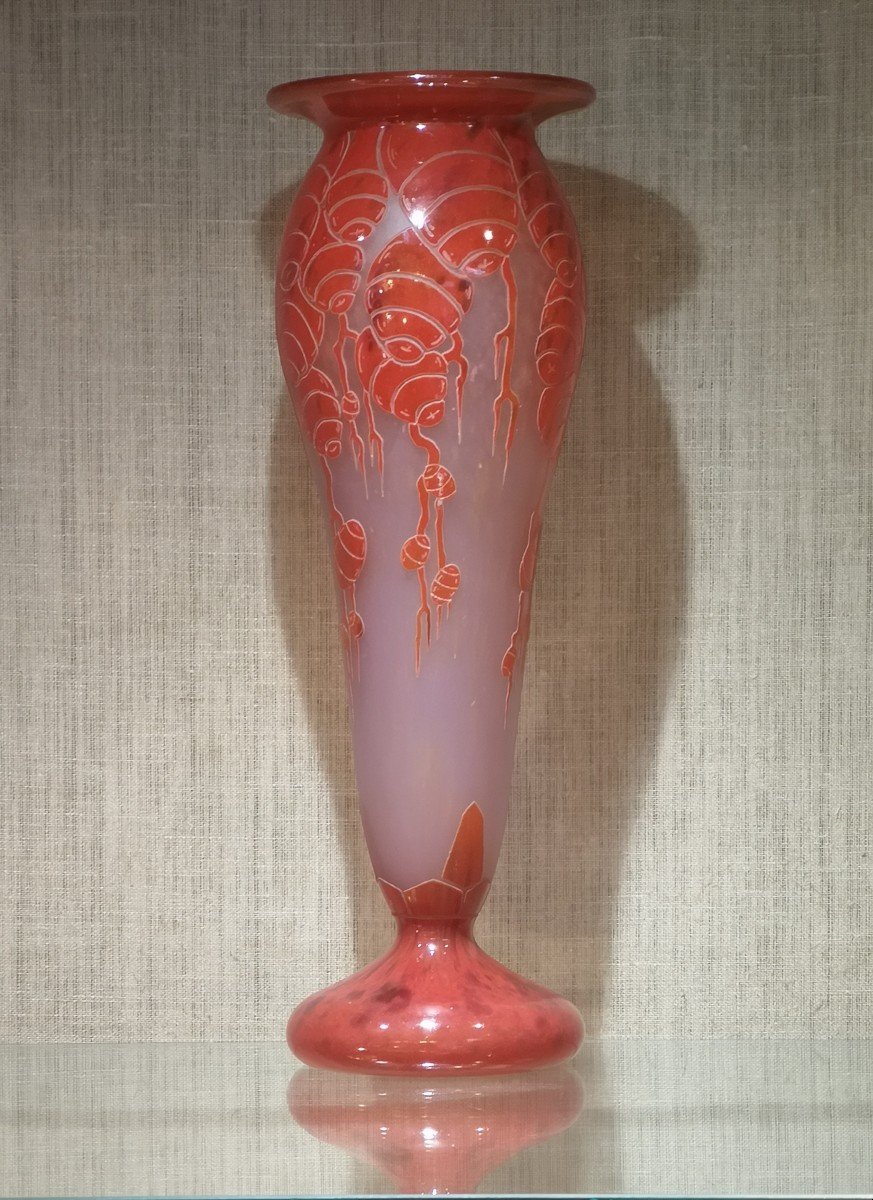 Schneider, Le Verre Français, Grand Vase "cèdres" 40 Cm -photo-3