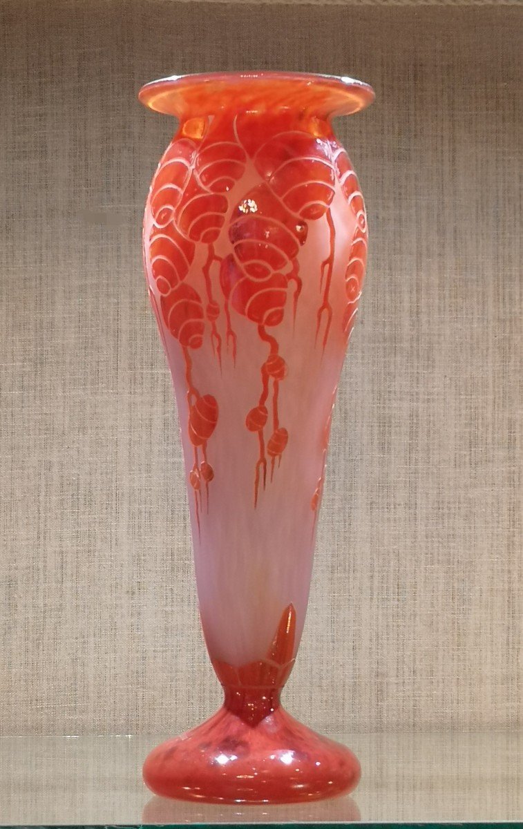 Schneider, Le Verre Français, Grand Vase "cèdres" 40 Cm -photo-4