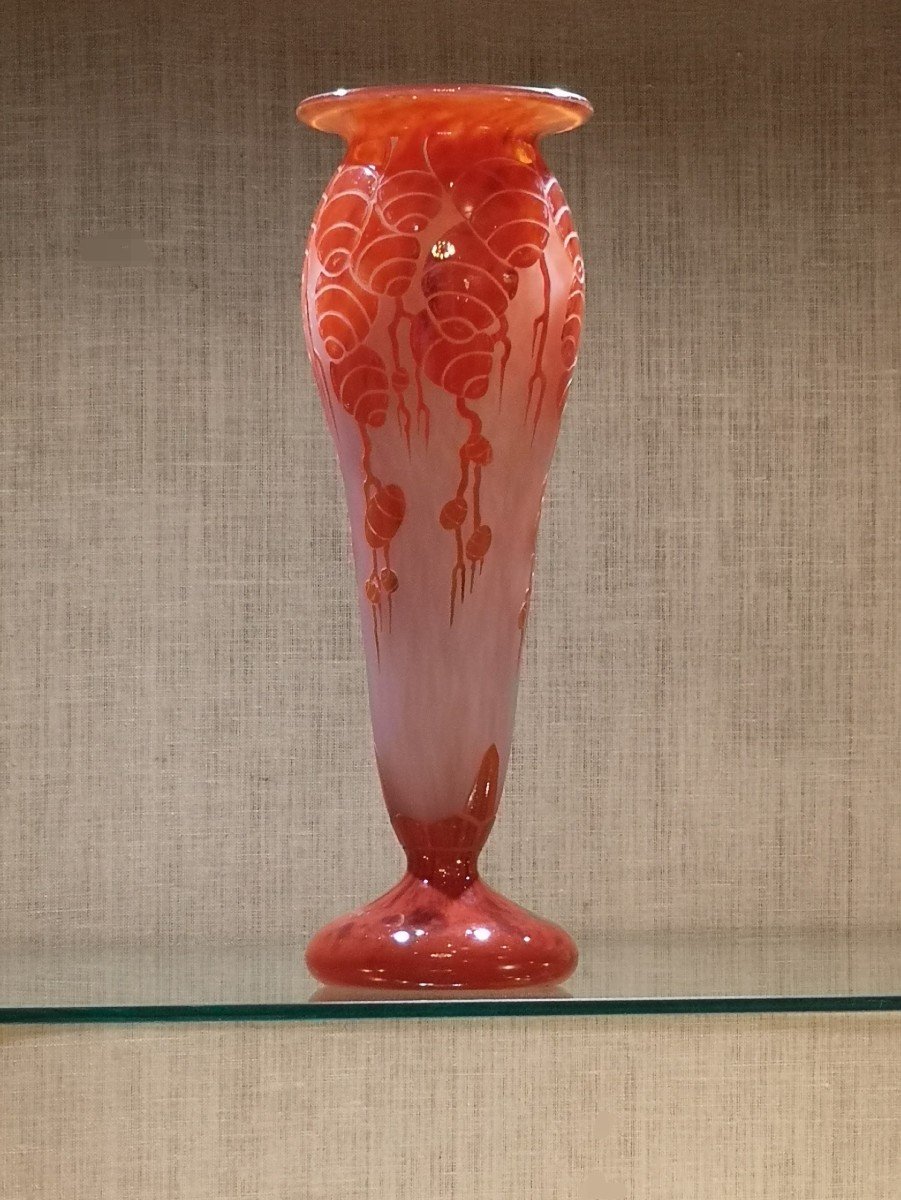 Schneider, Le Verre Français, Grand Vase "cèdres" 40 Cm -photo-4