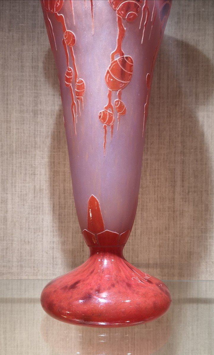 Schneider, Le Verre Français, Grand Vase "cèdres" 40 Cm -photo-5