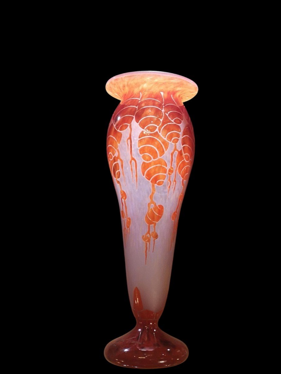 Schneider, Le Verre Français, Grand Vase "cèdres" 40 Cm 