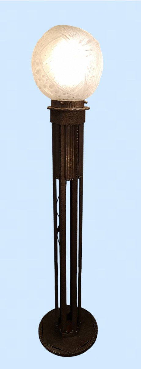 Art Deco Floor Lamp 1930 Wrought Iron By Marcel Vasseur-photo-2