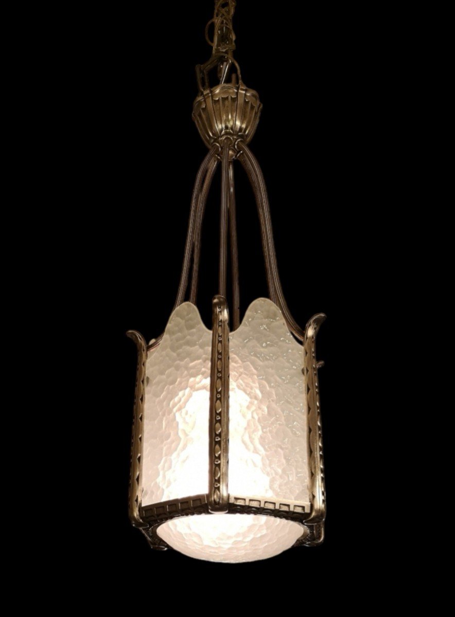 1925 Art Deco Lantern In Nickel-plated Bronze