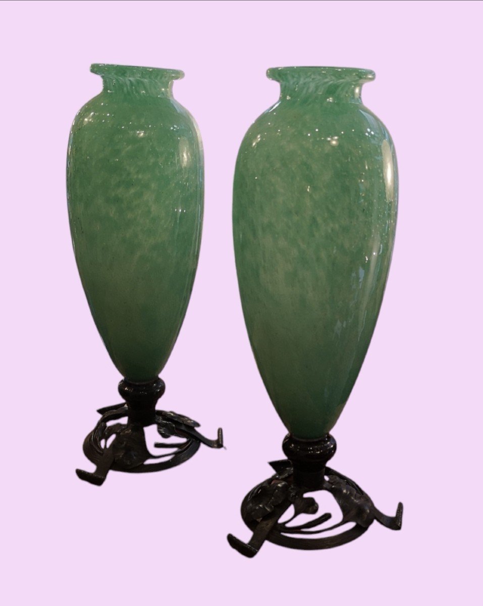 Schneider Le Verre Français Vase Vert Jade 47 Cm-photo-2