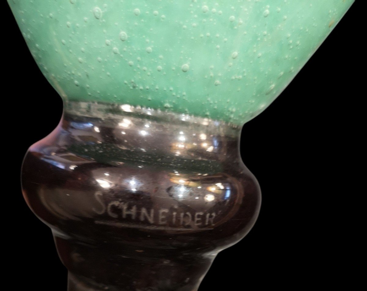 Schneider Le Verre Français Vase Vert Jade 47 Cm-photo-6