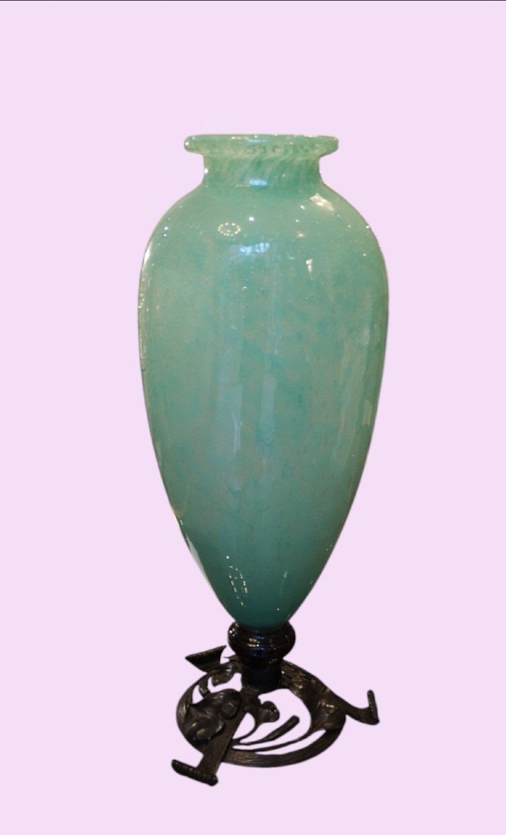 Schneider Le Verre Français Vase Vert Jade 47 Cm-photo-7