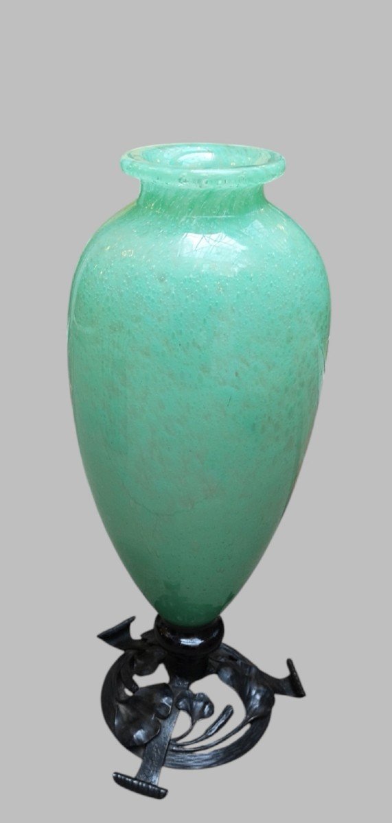 Schneider Le Verre Français Vase Vert Jade 47 Cm