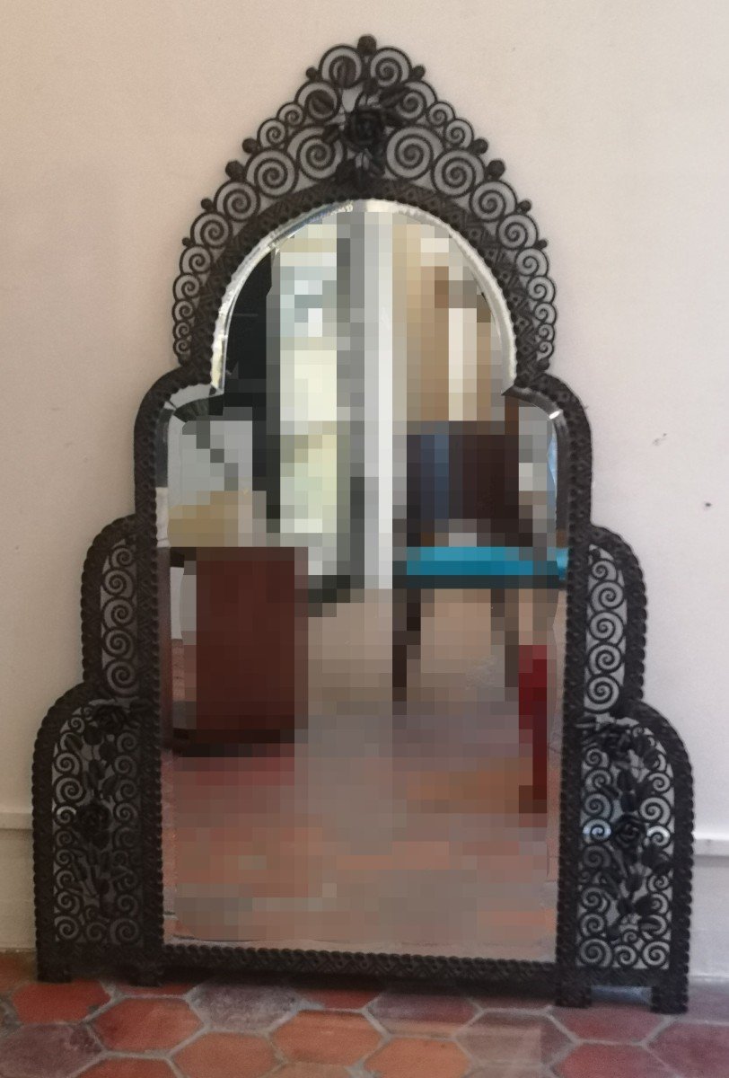 Miroir Art Déco 1930 En Fer Forgé H:156 Cm-photo-2