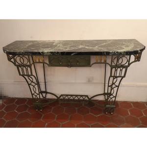 1940 Wrought Iron Console Lacquered Green