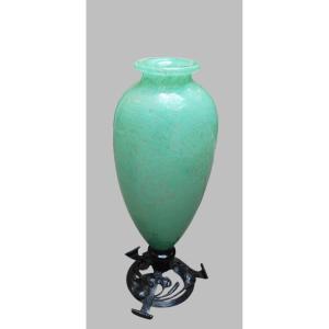 Schneider Le Verre Français Vase Vert Jade 47 Cm