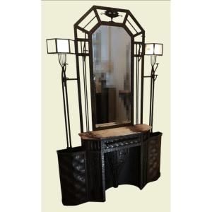 Art Deco Hammered Wrought Iron Illuminated Locker 1925