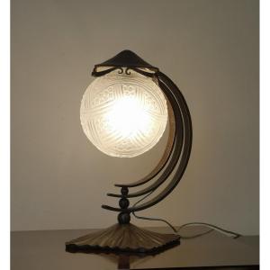 Art Deco Wrought Iron Lamp, Hettier Vincent