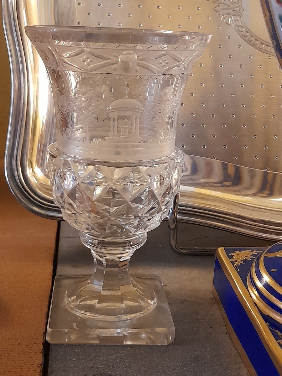 Two Medici Shape Vases In Charles X Cut Crystal-photo-3