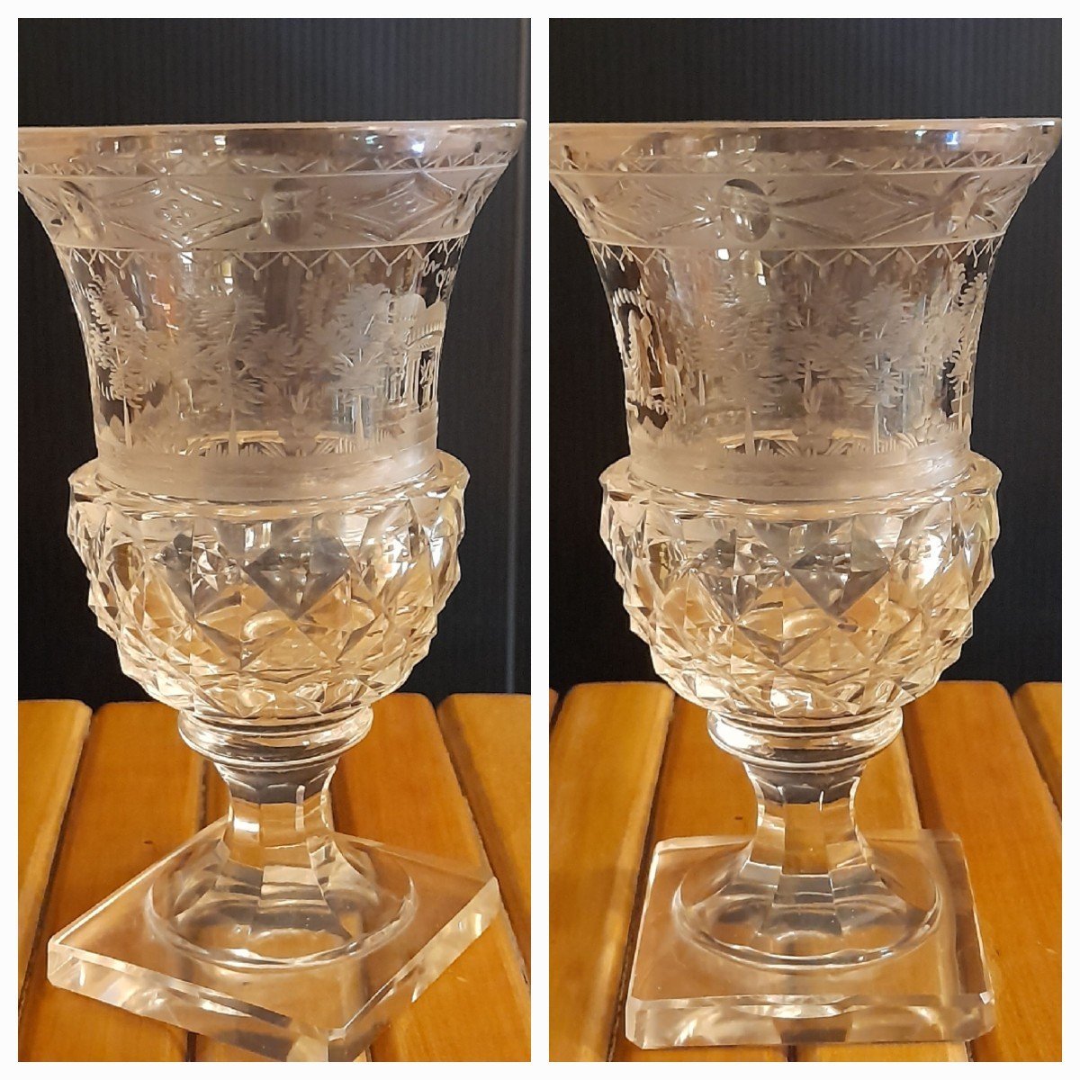 Two Medici Shape Vases In Charles X Cut Crystal