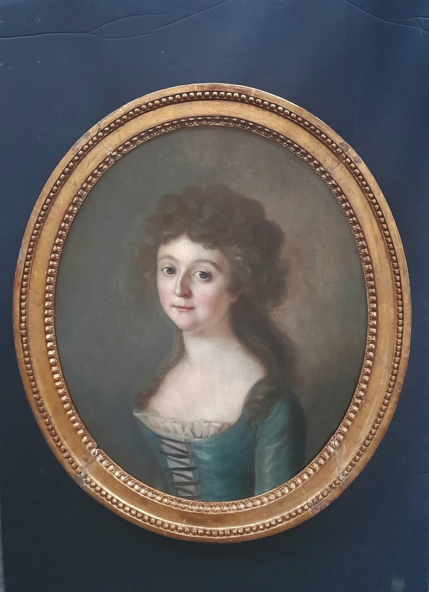 Paire De Toiles Ovales école Française  Circa 1780 Portrait Dame Et Homme En Buste-photo-4