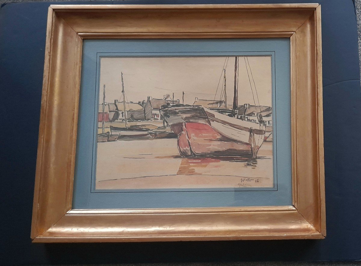 Guilvinec Forte Watercolor Red Boat 1926