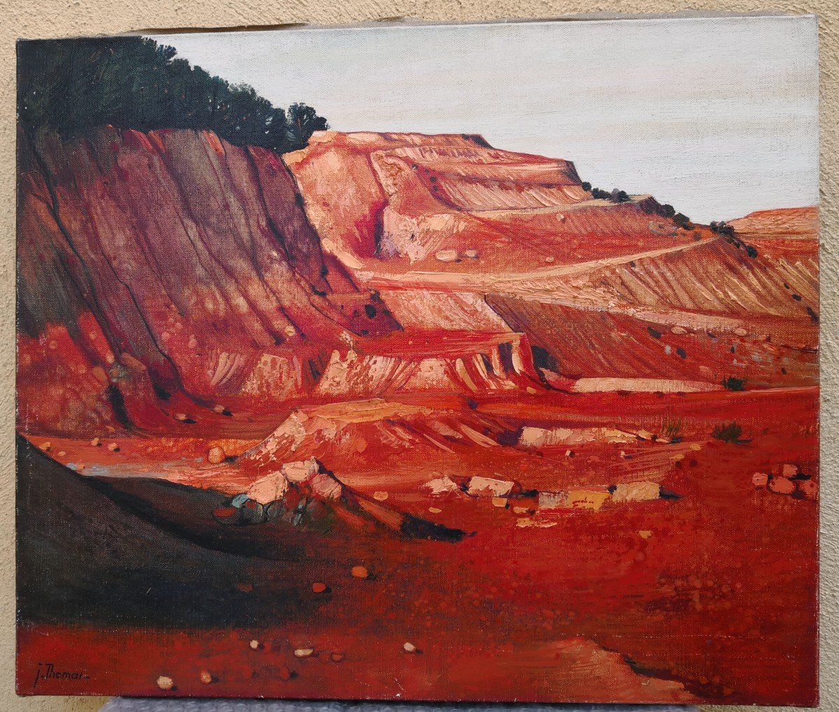 Jean Thomas (1923-2019) Oil On Canvas - "provence - Bauxite Mine In Thoronet"