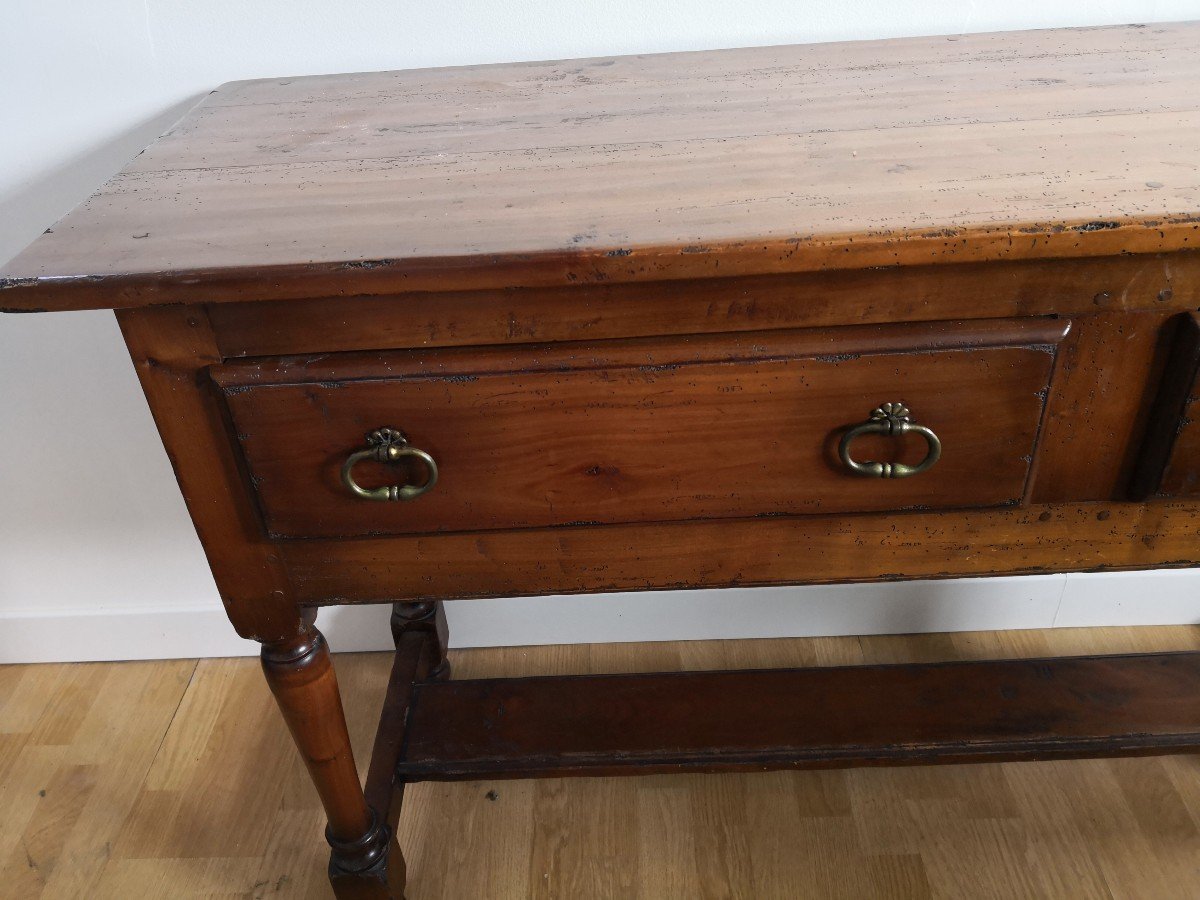 Very Beautiful "montigny" Solid Cherry Console Signed By The Cabinetmaker-photo-4
