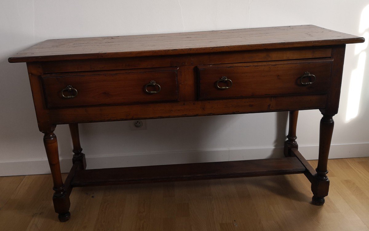 Very Beautiful "montigny" Solid Cherry Console Signed By The Cabinetmaker-photo-1