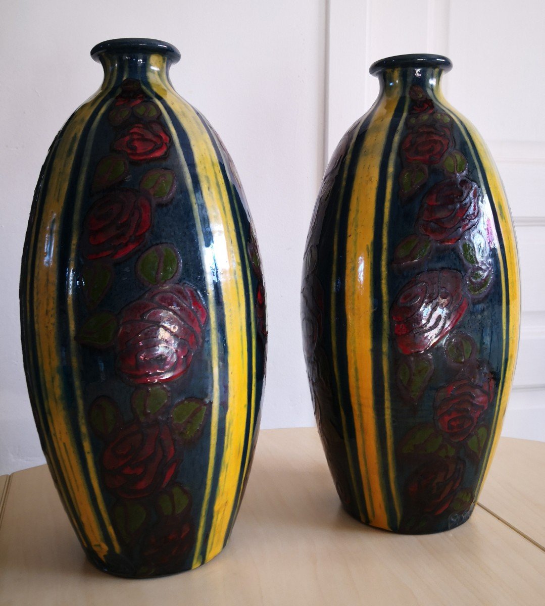 Paire De Grands Vases En Céramique Vernissée -  Savoie - Circa 1930/40