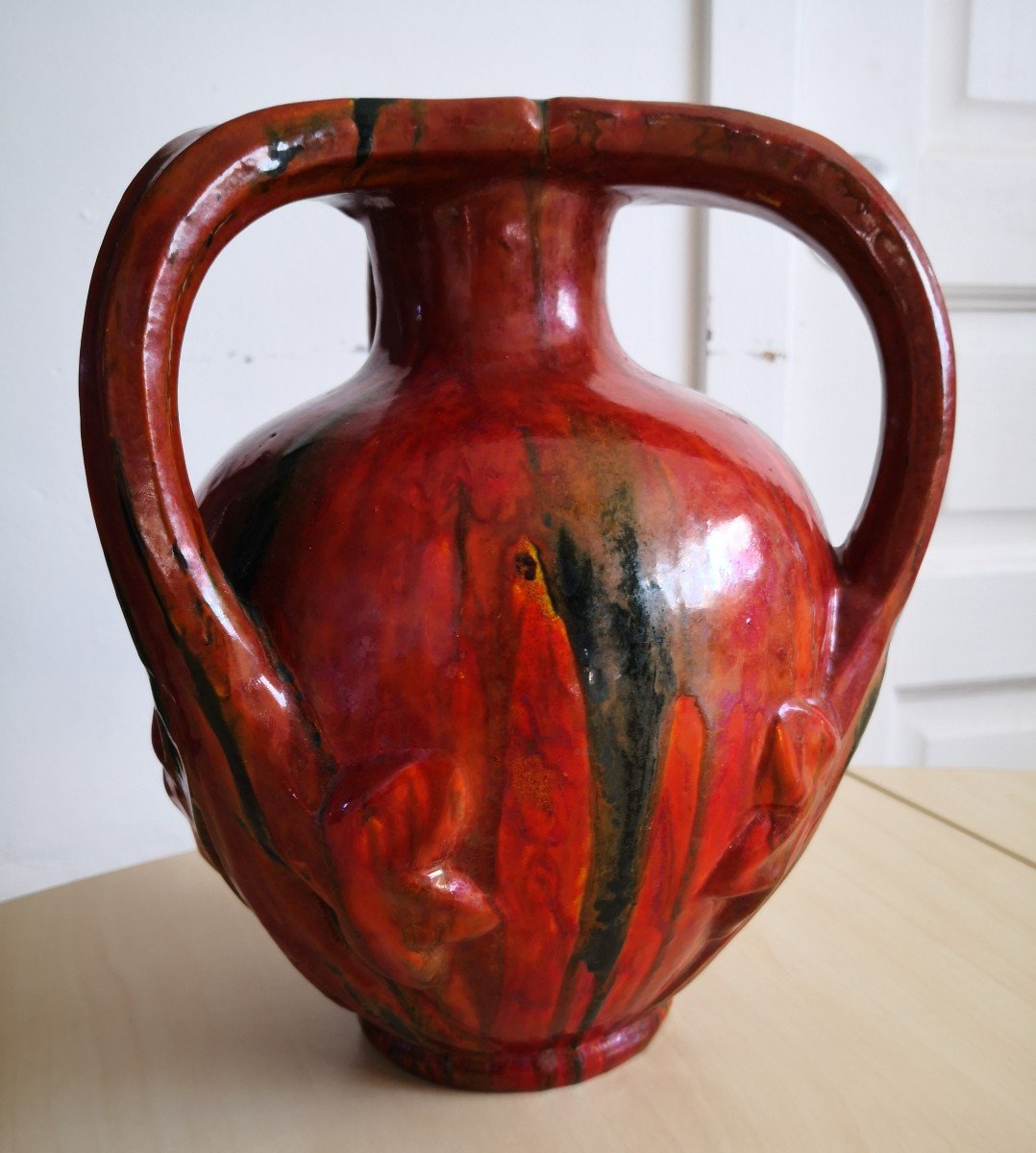 Art Nouveau - Vase à Trois Anses En Grés émaillé