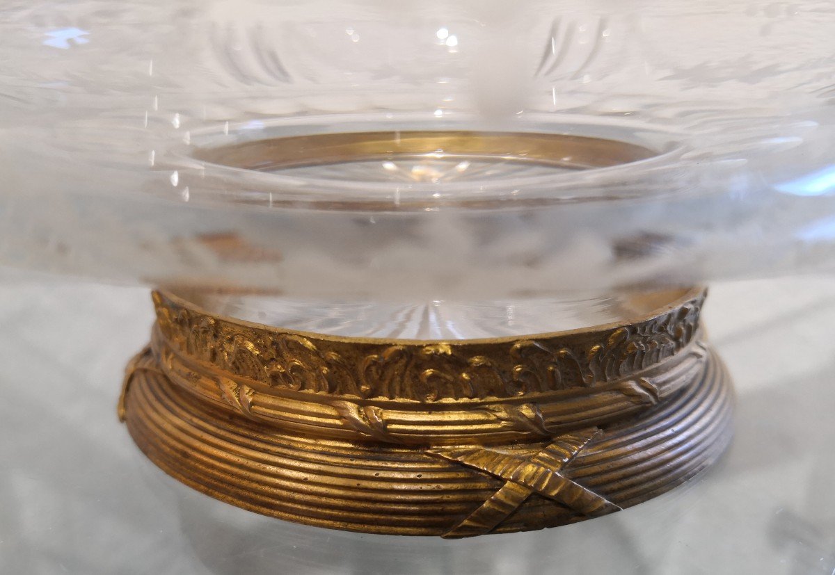 Round Cut Crystal Bowl With Gilt Bronze Mount - Early 20th Century-photo-3