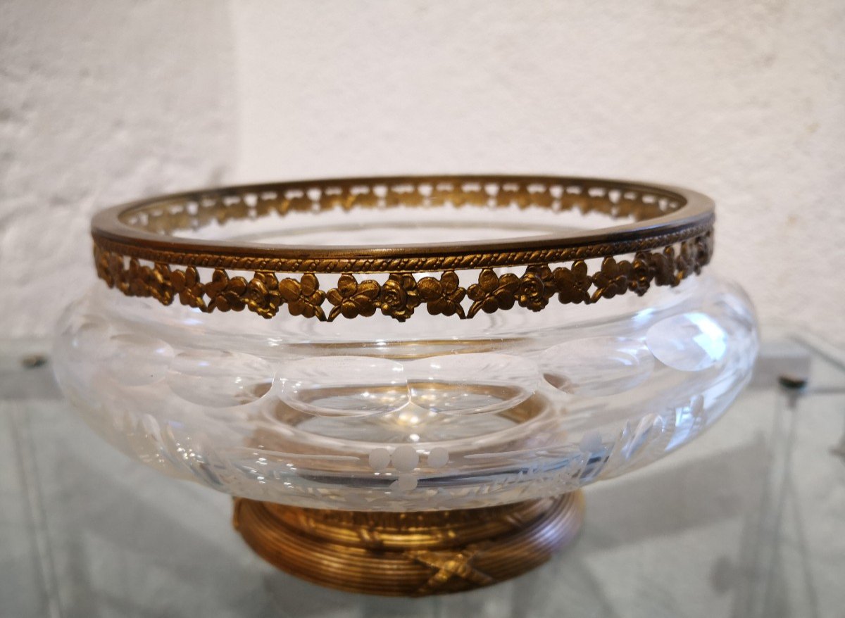 Round Cut Crystal Bowl With Gilt Bronze Mount - Early 20th Century-photo-4