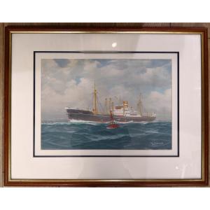 Pastel de Guy Silhouette - Bateau  "TOMAHA"