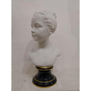 After Jean-antoine Houdon (1741-1828) - Biscuit Porcelain Bust By Louise Brongniart