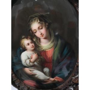 Vierge à l'Enfant - Porcelaine Peinte Vers 1880