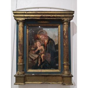 Vierge à l'Enfant d'Après Botticelli, Reproduction Rehaussée à l'Huile 