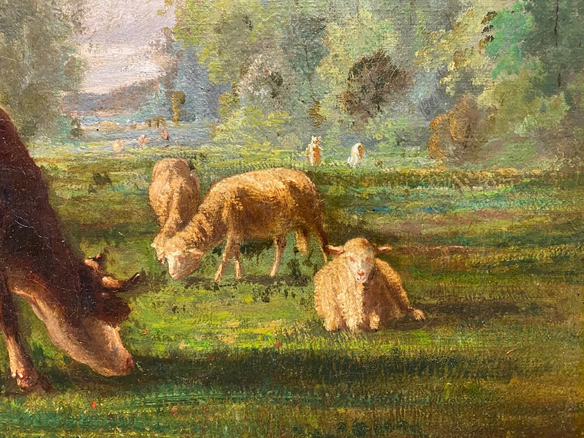 Cortès Antonio,  tableau  XIX éme, vaches et moutons -photo-3