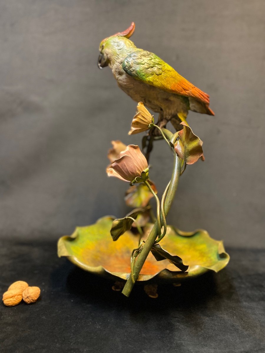 Grande coupe au perroquet en bronze de Vienne -photo-3