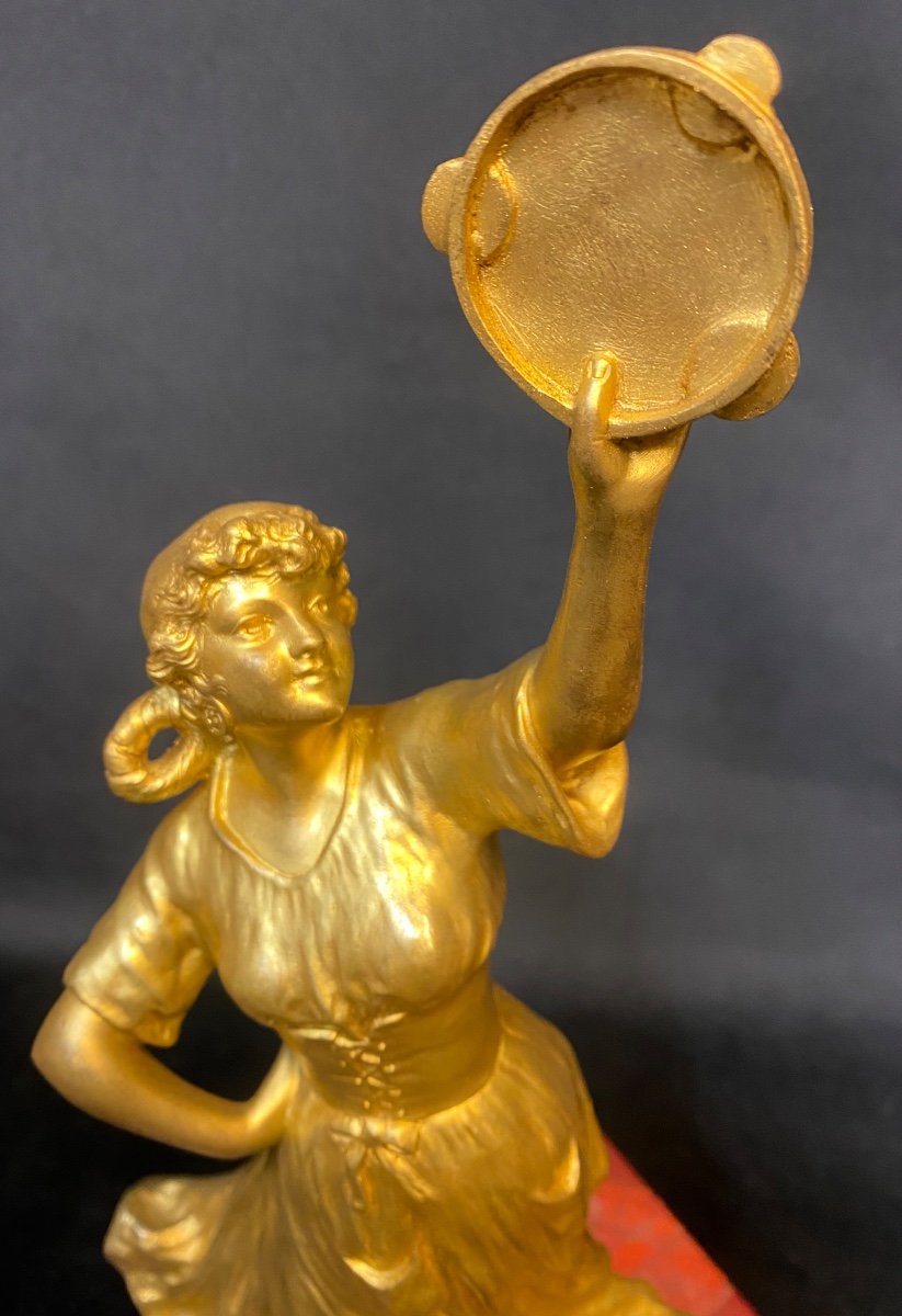 Bronze doré « danseuse au tambourin » de Joseph d'Aste-photo-2