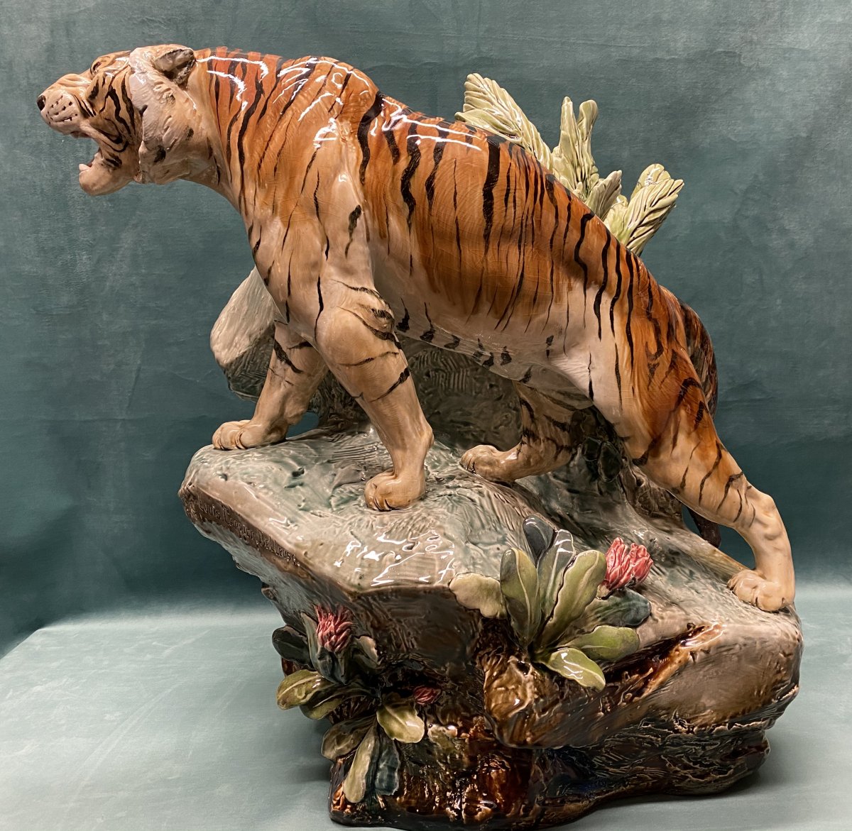 Tiger In Majolica By Louis Carrier- Belleuse, Choisy Le Roi