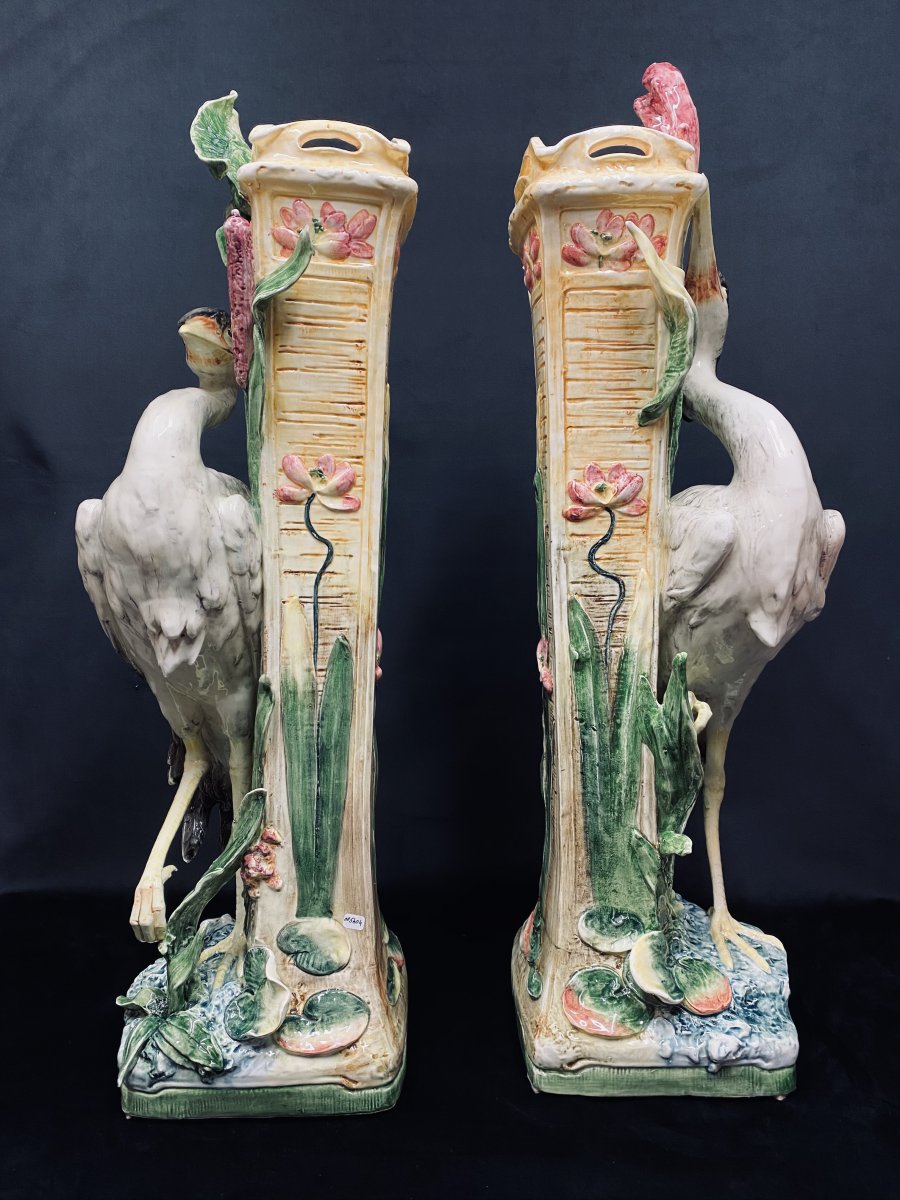 Paire de vases  Art-Nouveau ˋhérons ´-photo-2